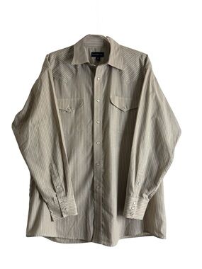 Panhandle Slim Beige Striped Western Button-Up Shirt